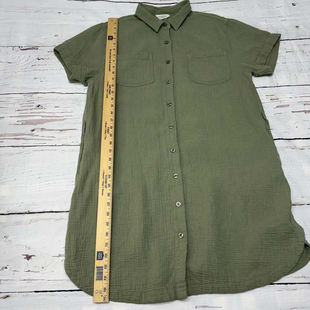 Weatherproof Vintage Women's Green Cotton Gauze SS Button Down Shirt Dress - Picture 8 of 8